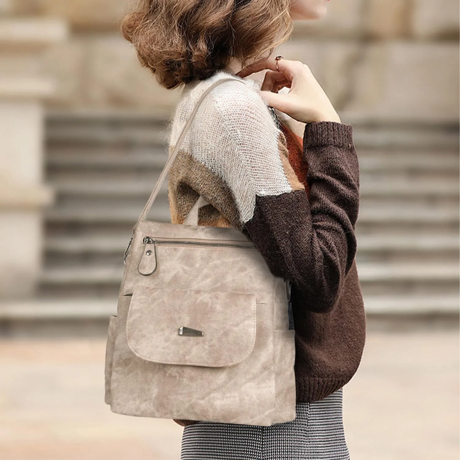PU Leather Backpack Purse for Women Stylish Handbag Ladies Shoulder Bags Travel Backpack khaki