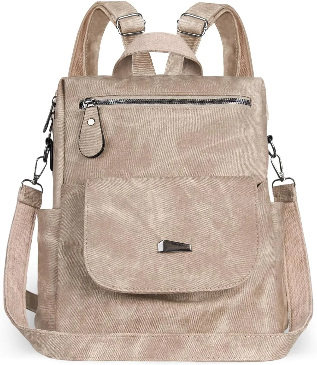 PU Leather Backpack Purse for Women Stylish Handbag Ladies Shoulder Bags Travel Backpack khaki