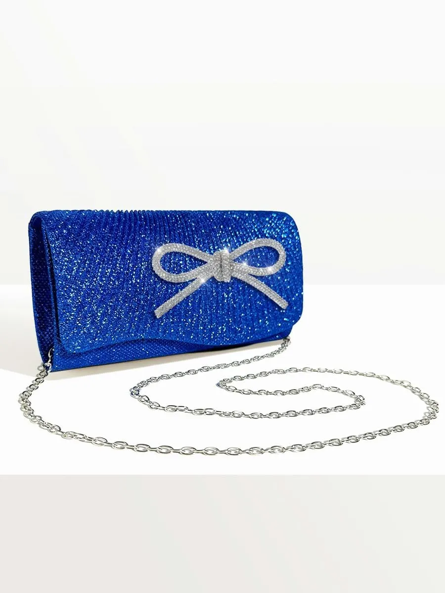 Rhinestone Bow Clutch Purses Women Chic Shiny Evening Handbag Evening Clutch Bag with Chain for Party Prom Wedding