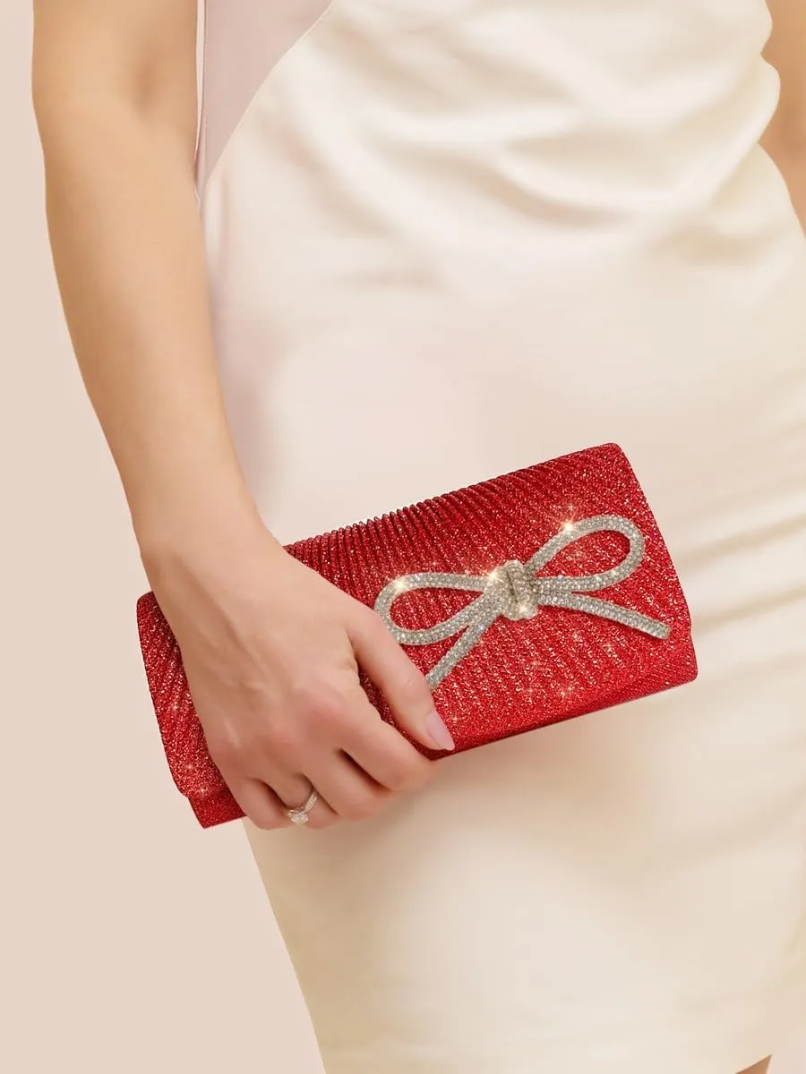 Rhinestone Bow Clutch Purses Women Chic Shiny Evening Handbag Evening Clutch Bag with Chain for Party Prom Wedding