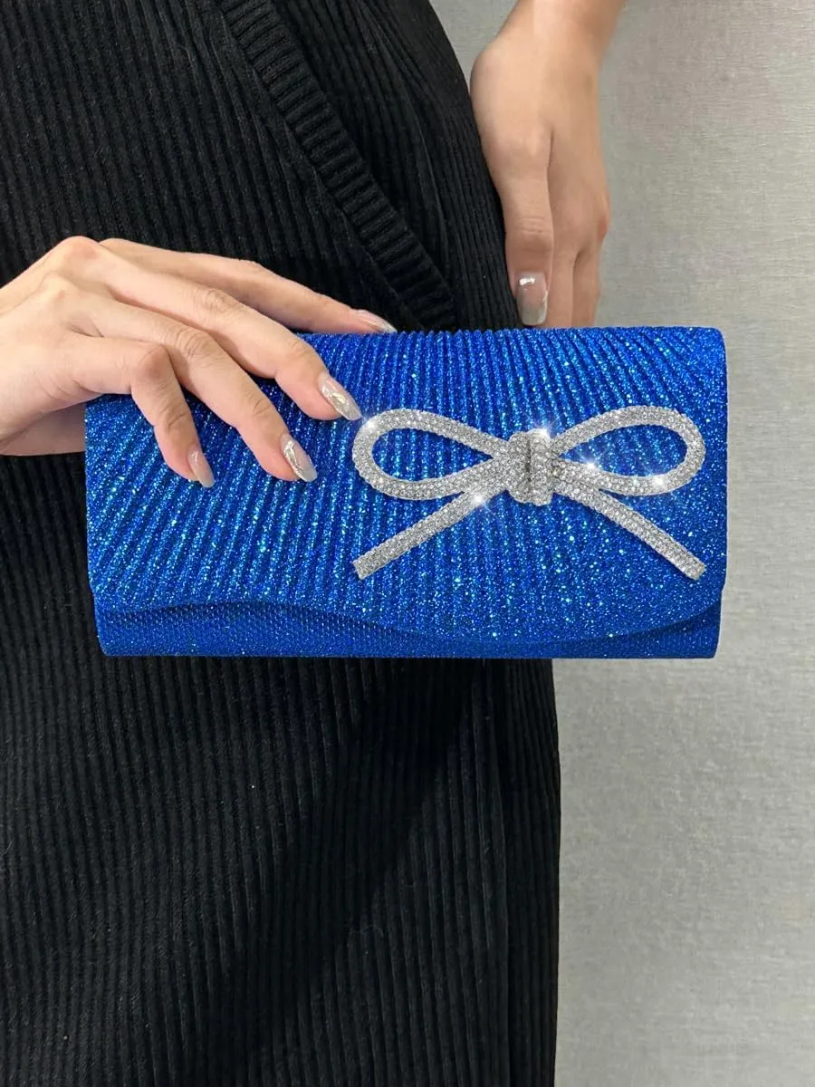 Rhinestone Bow Clutch Purses Women Chic Shiny Evening Handbag Evening Clutch Bag with Chain for Party Prom Wedding