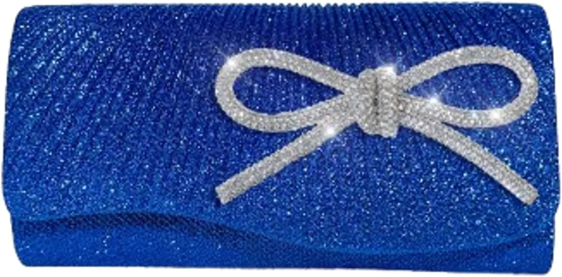 Rhinestone Bow Clutch Purses Women Chic Shiny Evening Handbag Evening Clutch Bag with Chain for Party Prom Wedding