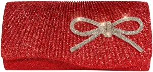 Rhinestone Bow Clutch Purses Women Chic Shiny Evening Handbag Evening Clutch Bag with Chain for Party Prom Wedding