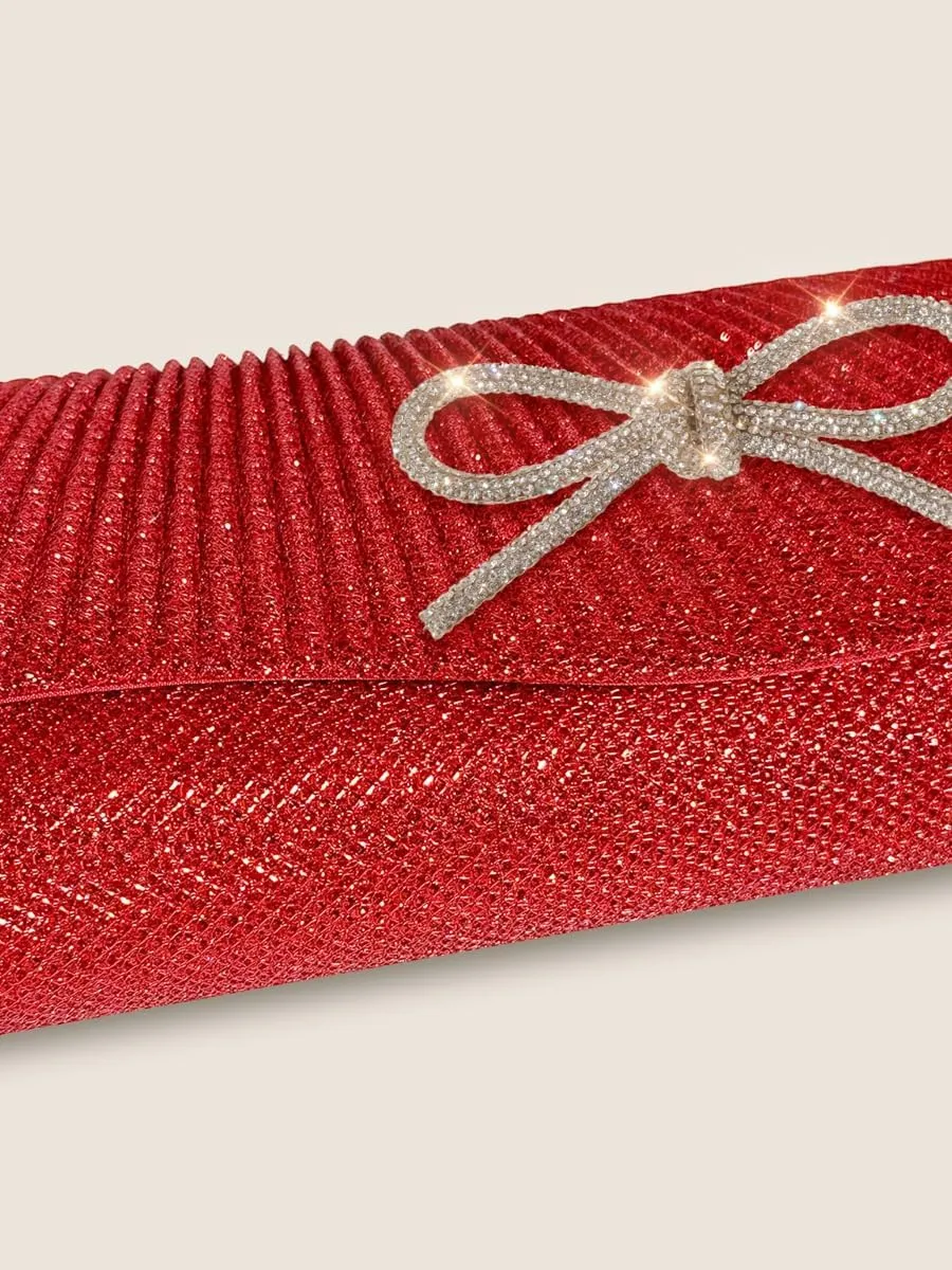 Rhinestone Bow Clutch Purses Women Chic Shiny Evening Handbag Evening Clutch Bag with Chain for Party Prom Wedding