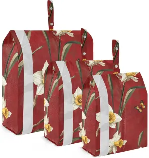 Rustic Daffodils Red 3 Set Travel Packing Cubes For Suitcases Foldable Compression Travel Bags Compression Bags Travel Bags Organizer