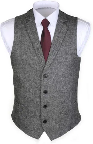 Ruth&Boaz 2Pockets 4Buttons Wool Herringbone Tweed Tailored Collar Suit Vest
