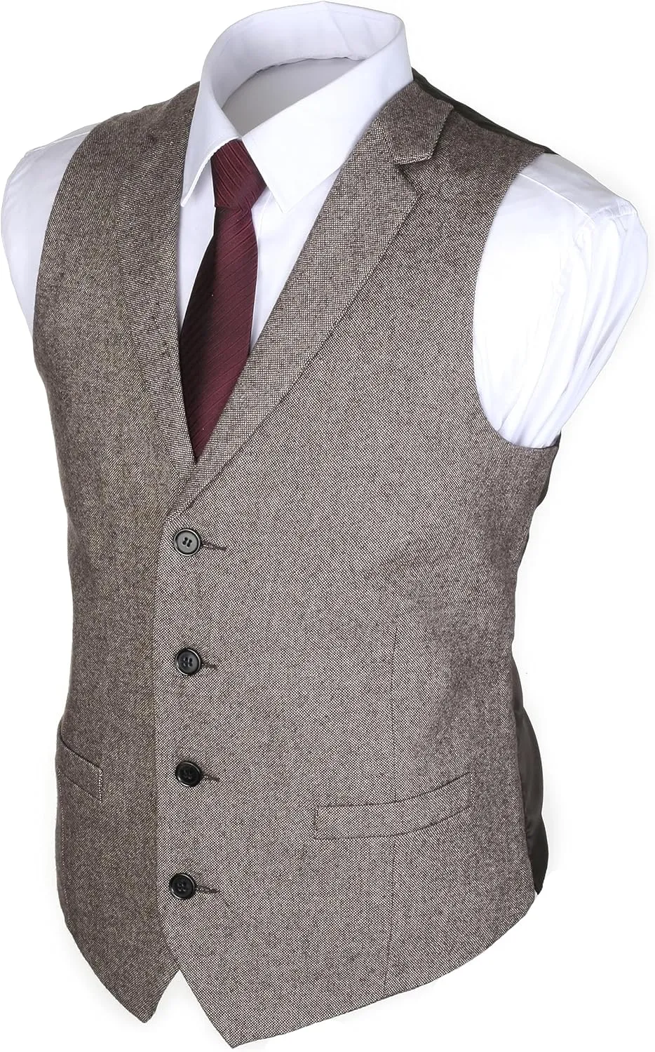 Ruth&Boaz 2Pockets 4Buttons Wool Herringbone Tweed Tailored Collar Suit Vest