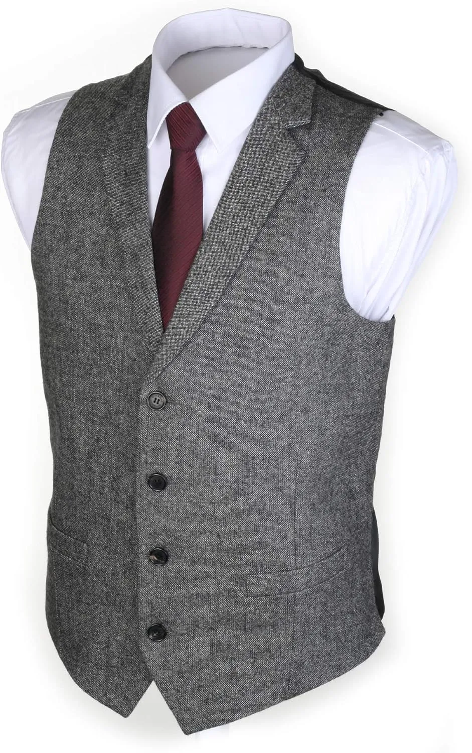 Ruth&Boaz 2Pockets 4Buttons Wool Herringbone Tweed Tailored Collar Suit Vest