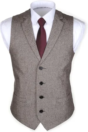 Ruth&Boaz 2Pockets 4Buttons Wool Herringbone Tweed Tailored Collar Suit Vest