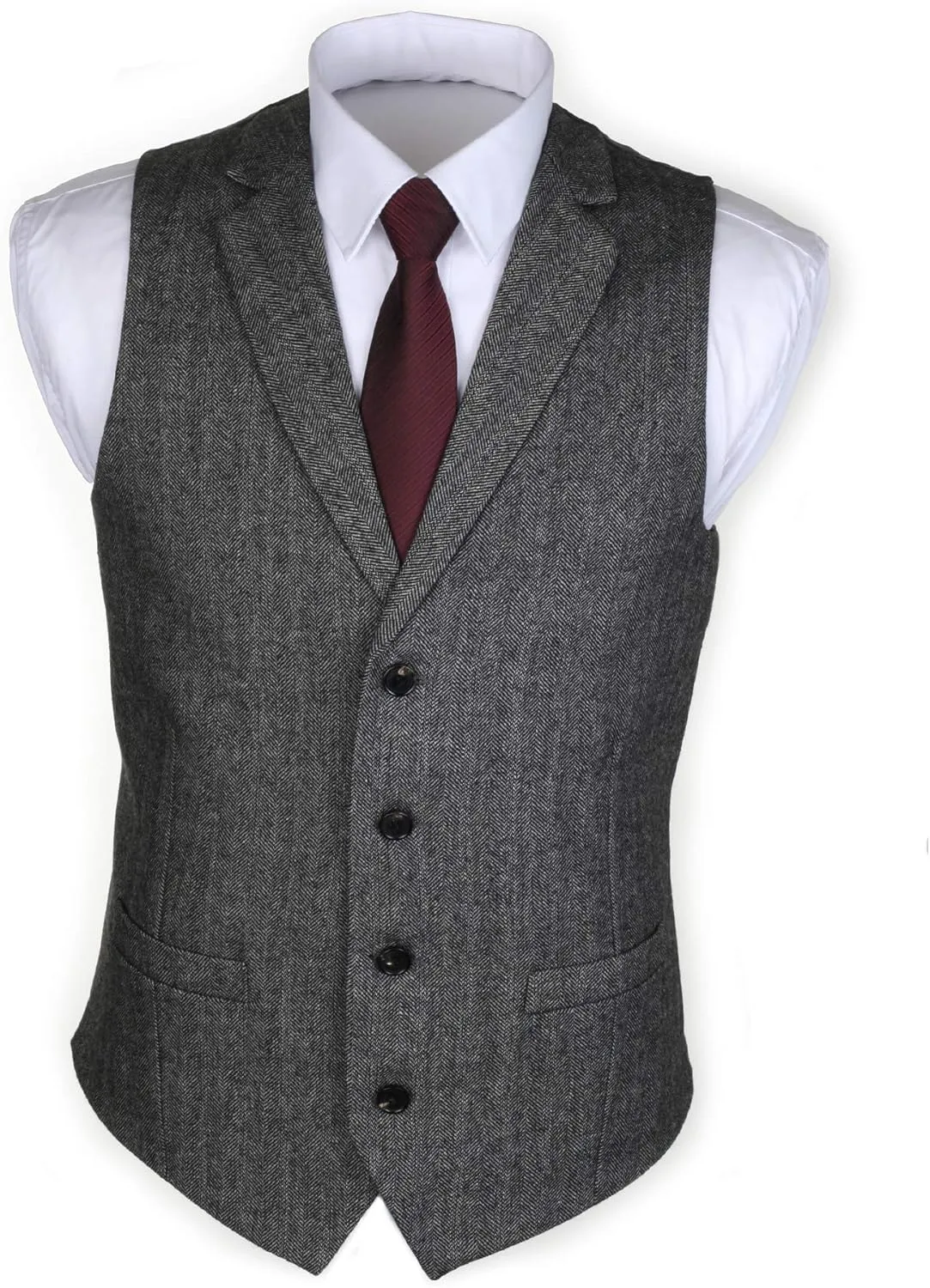 Ruth&Boaz 2Pockets 4Buttons Wool Herringbone Tweed Tailored Collar Suit Vest