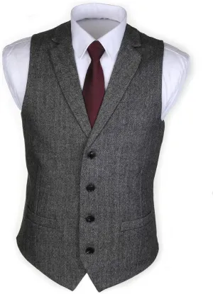 Ruth&Boaz 2Pockets 4Buttons Wool Herringbone Tweed Tailored Collar Suit Vest