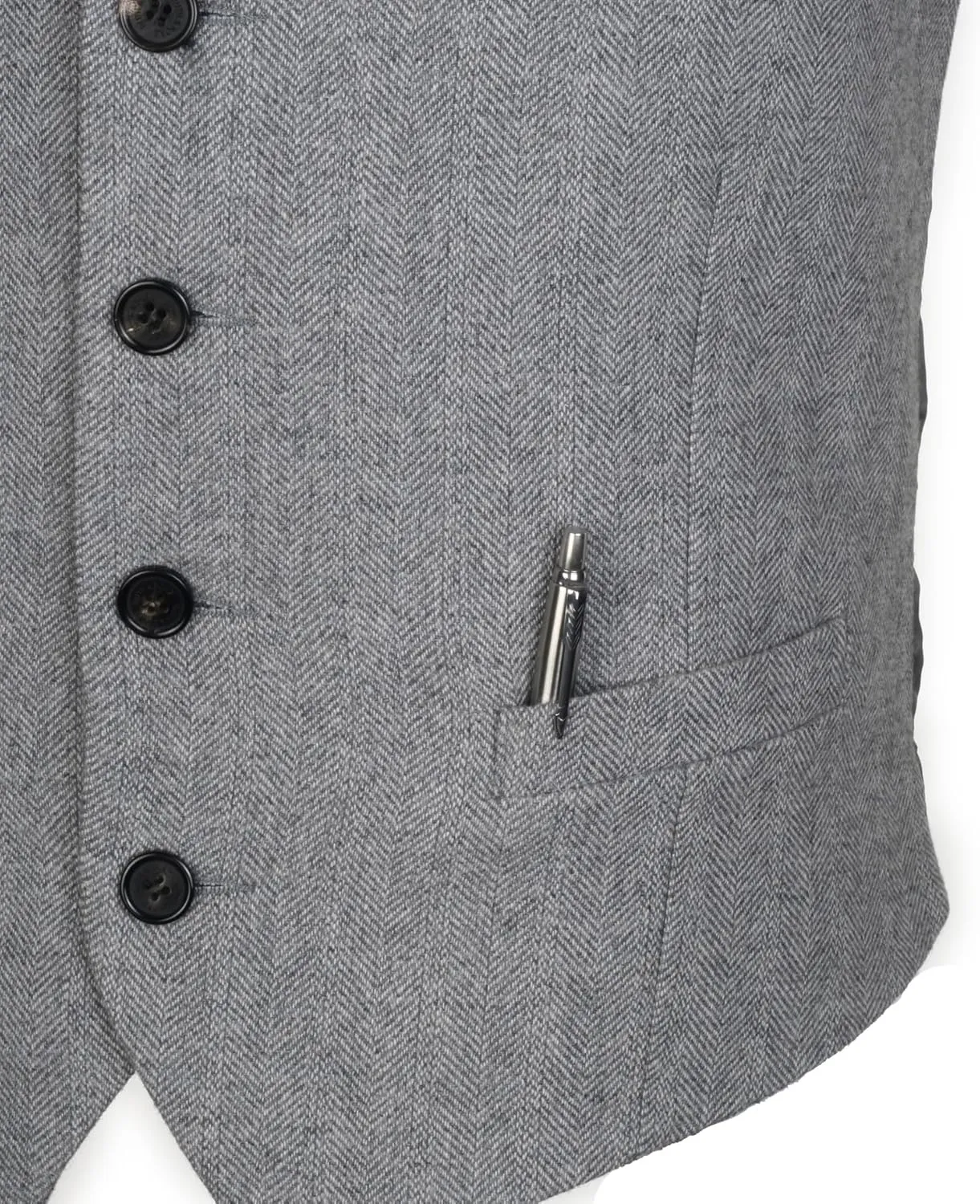 Ruth&Boaz 2Pockets 4Buttons Wool Herringbone Tweed Tailored Collar Suit Vest