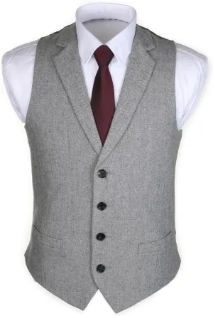 Ruth&Boaz 2Pockets 4Buttons Wool Herringbone Tweed Tailored Collar Suit Vest