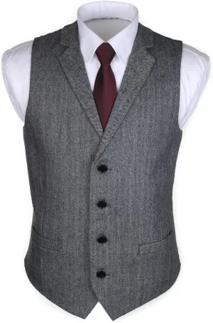 Ruth&Boaz 2Pockets 4Buttons Wool Herringbone Tweed Tailored Collar Suit Vest