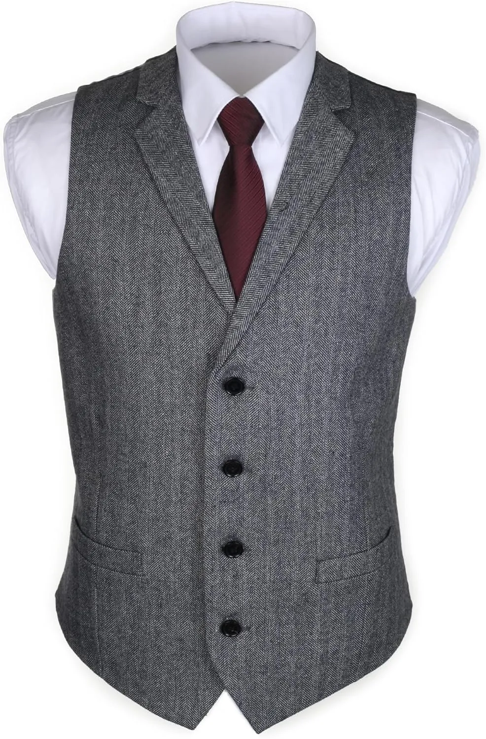 Ruth&Boaz 2Pockets 4Buttons Wool Herringbone Tweed Tailored Collar Suit Vest
