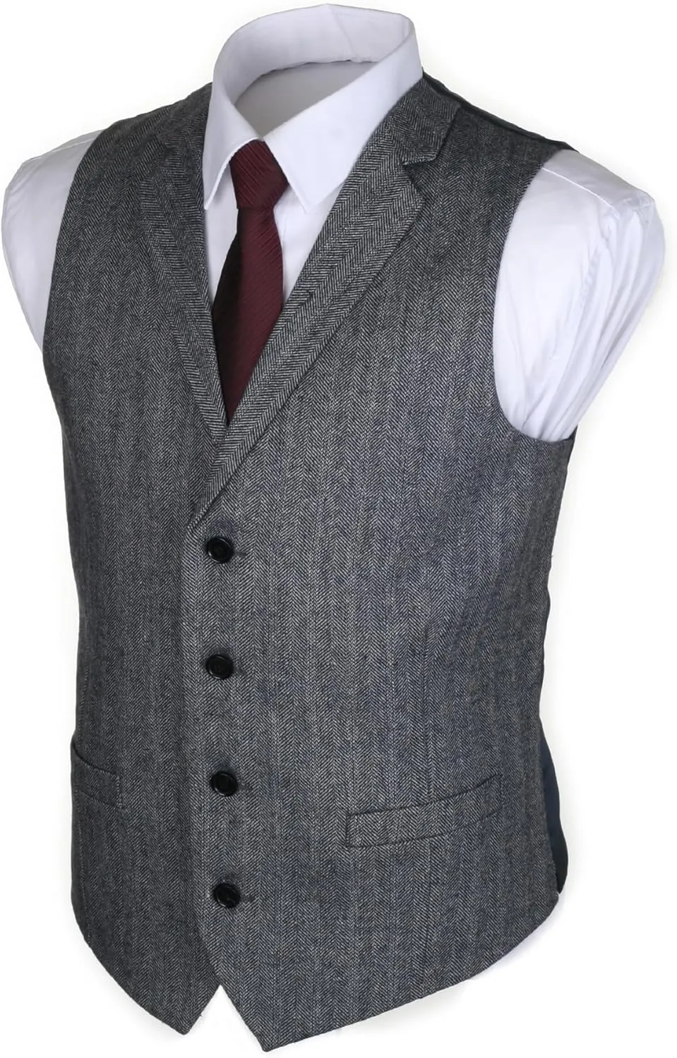 Ruth&Boaz 2Pockets 4Buttons Wool Herringbone Tweed Tailored Collar Suit Vest
