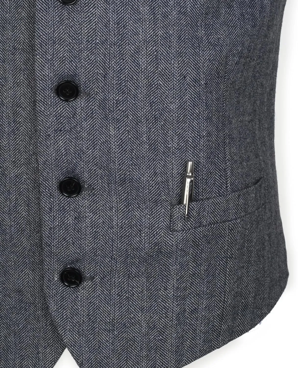 Ruth&Boaz 2Pockets 4Buttons Wool Herringbone Tweed Tailored Collar Suit Vest