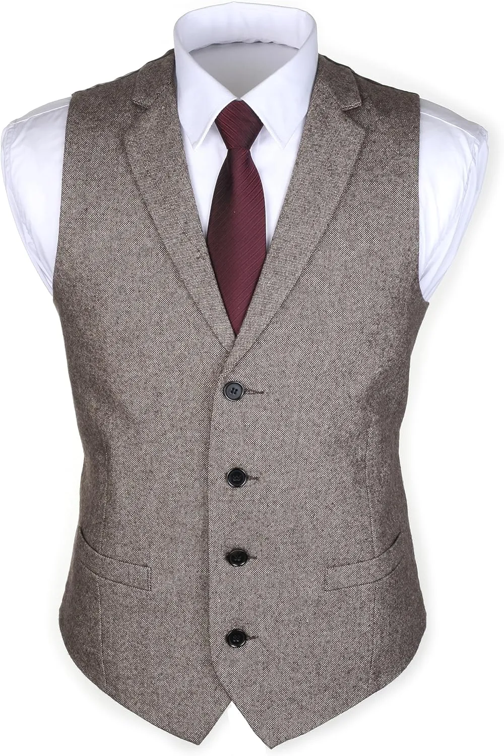 Ruth&Boaz 2Pockets 4Buttons Wool Herringbone Tweed Tailored Collar Suit Vest