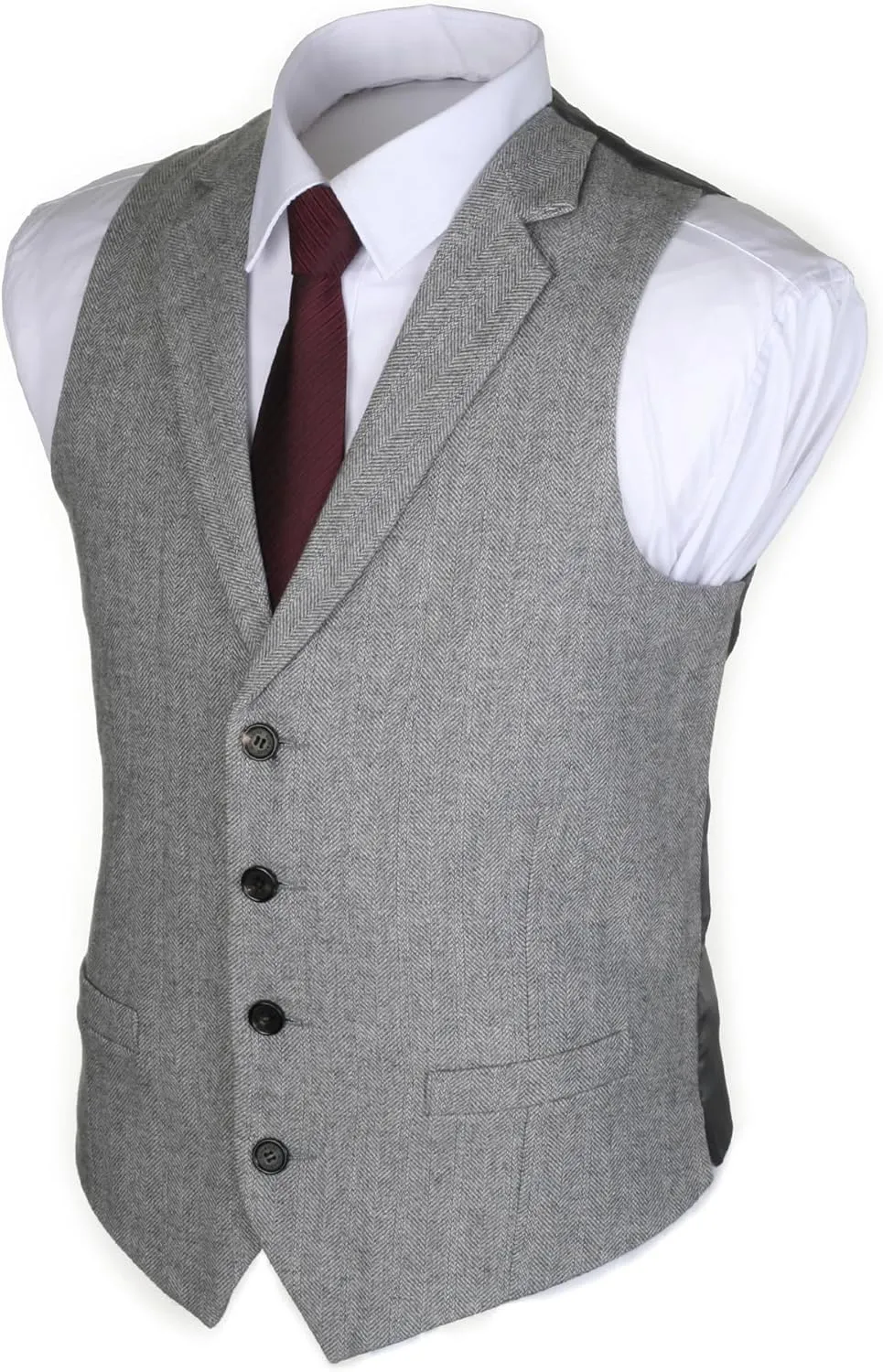 Ruth&Boaz 2Pockets 4Buttons Wool Herringbone Tweed Tailored Collar Suit Vest