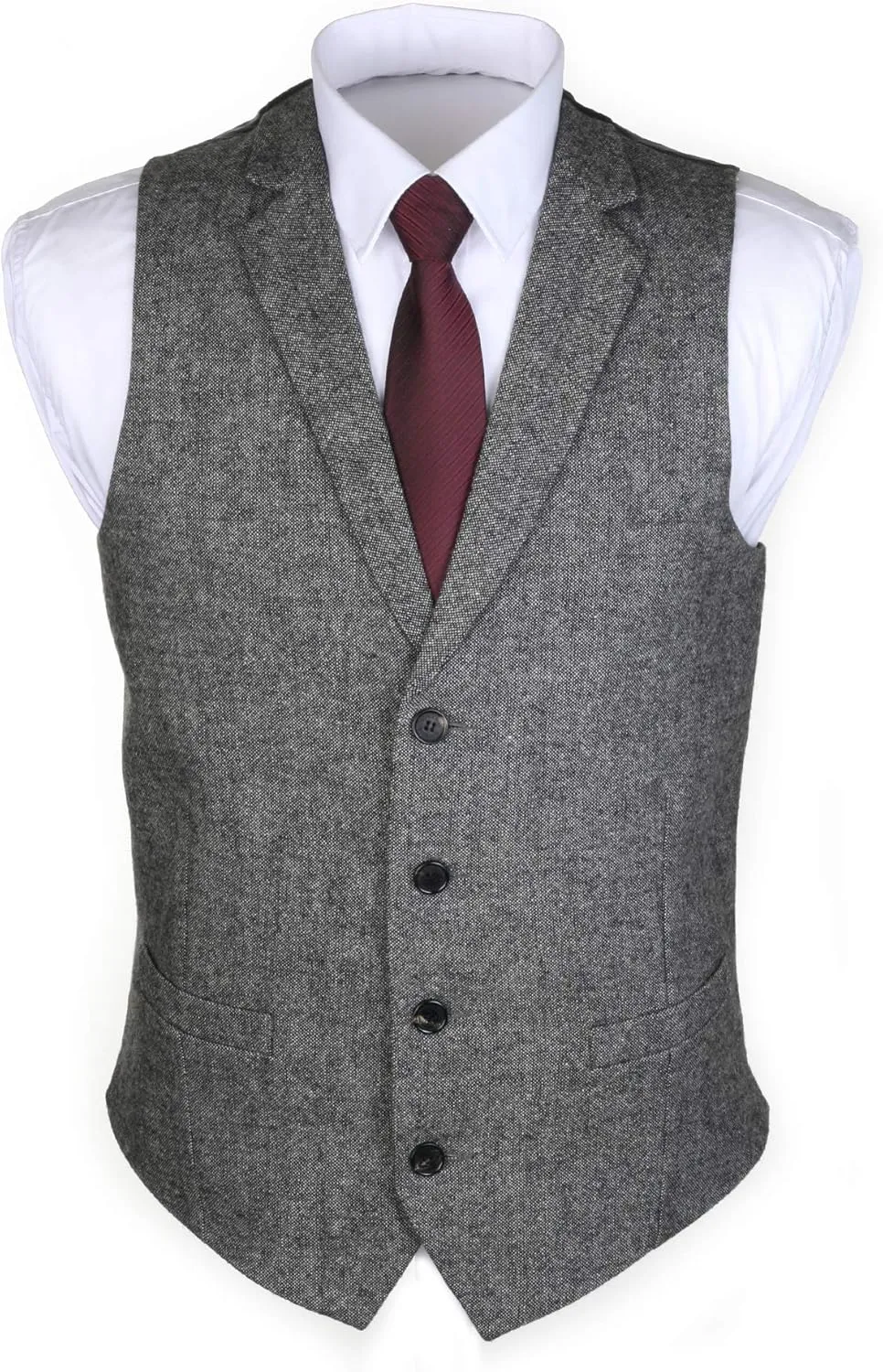 Ruth&Boaz 2Pockets 4Buttons Wool Herringbone Tweed Tailored Collar Suit Vest