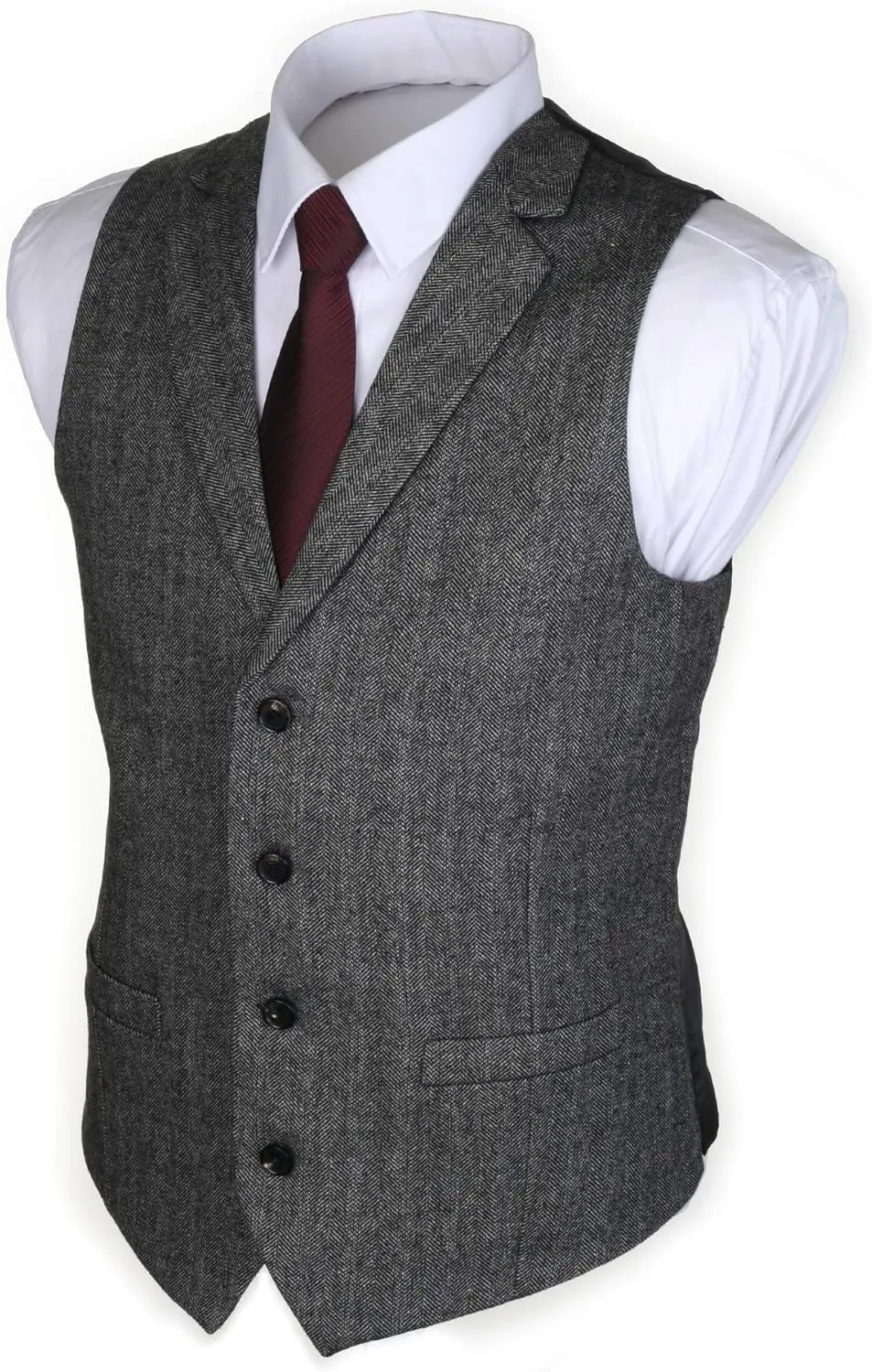 Ruth&Boaz 2Pockets 4Buttons Wool Herringbone Tweed Tailored Collar Suit Vest