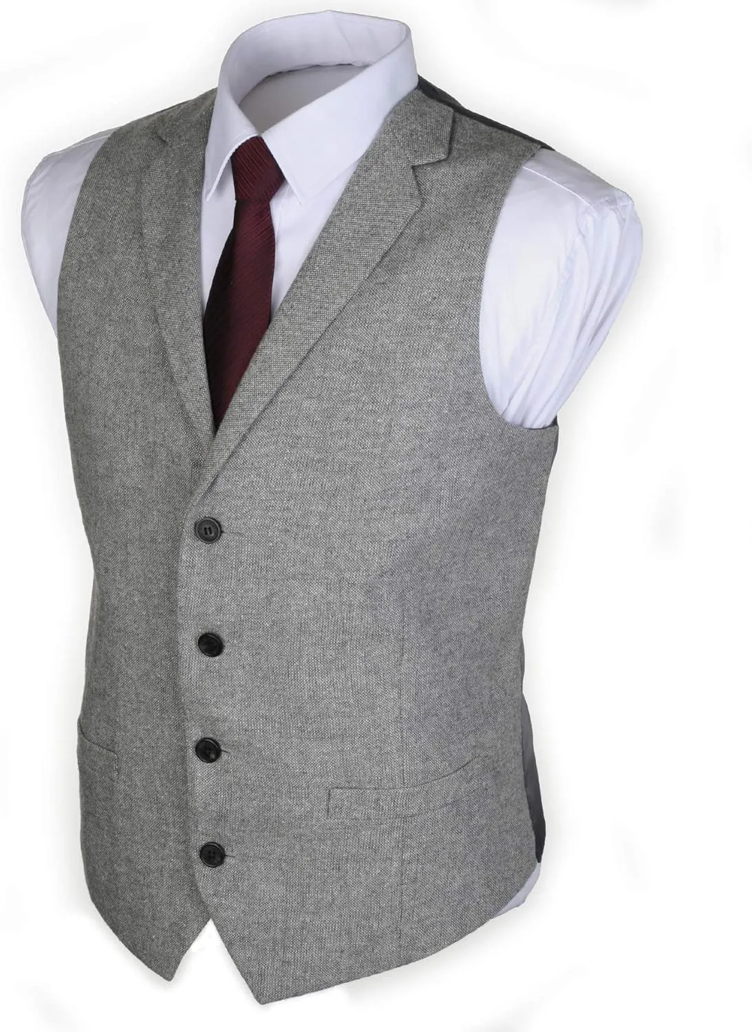 Ruth&Boaz 2Pockets 4Buttons Wool Herringbone Tweed Tailored Collar Suit Vest