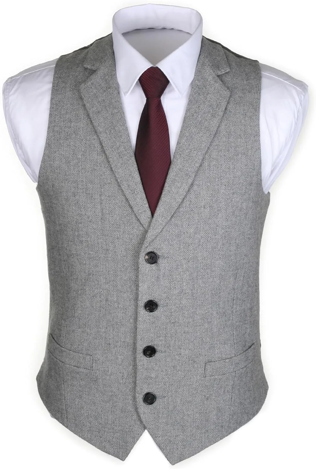 Ruth&Boaz 2Pockets 4Buttons Wool Herringbone Tweed Tailored Collar Suit Vest