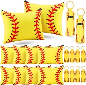 Saintrygo 20 Pieces Softball Cosmetic Bag Portable Makeup Bags Canvas Zipper Softball Bag Keychain Lipstick Holder Storage Case for Women, Girls, Team Player