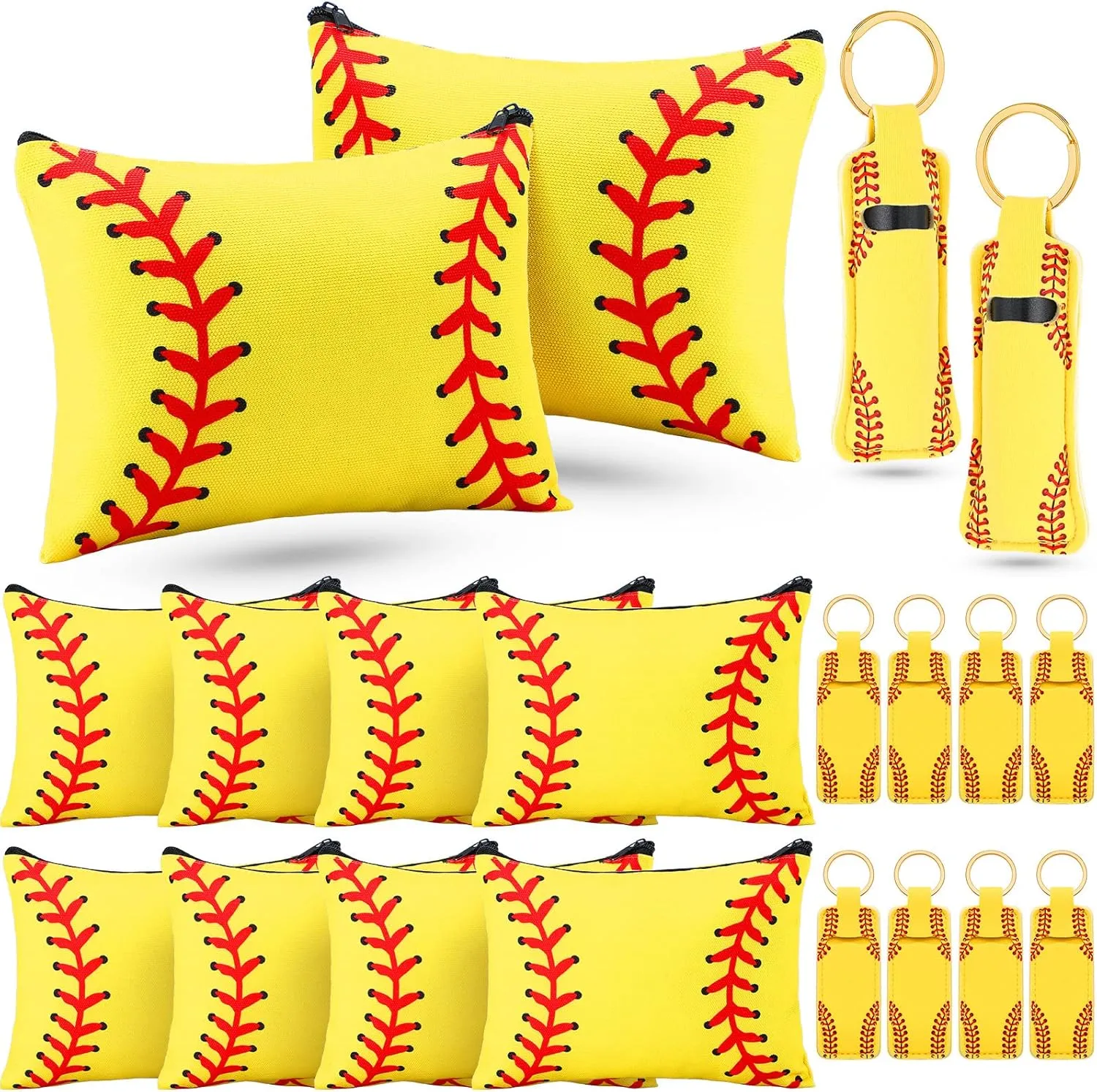Saintrygo 20 Pieces Softball Cosmetic Bag Portable Makeup Bags Canvas Zipper Softball Bag Keychain Lipstick Holder Storage Case for Women, Girls, Team Player