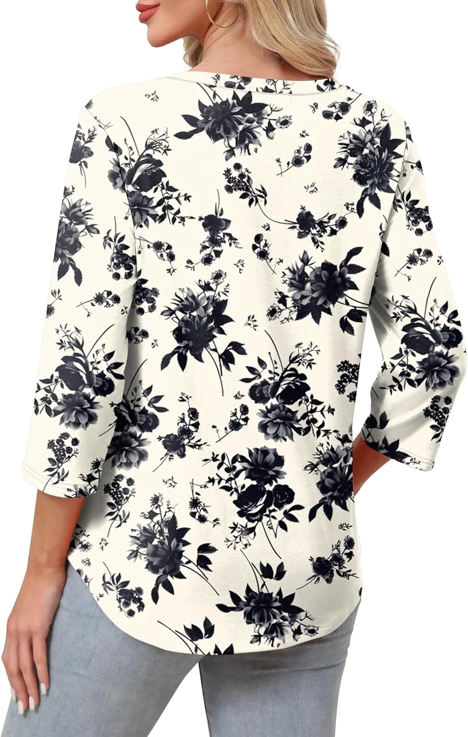 SAMPEEL 3/4 Length Sleeve Womens Tops Pleated V Neck Dressy Casual Blouses Summer Outfits Plus Size Spring Clothes