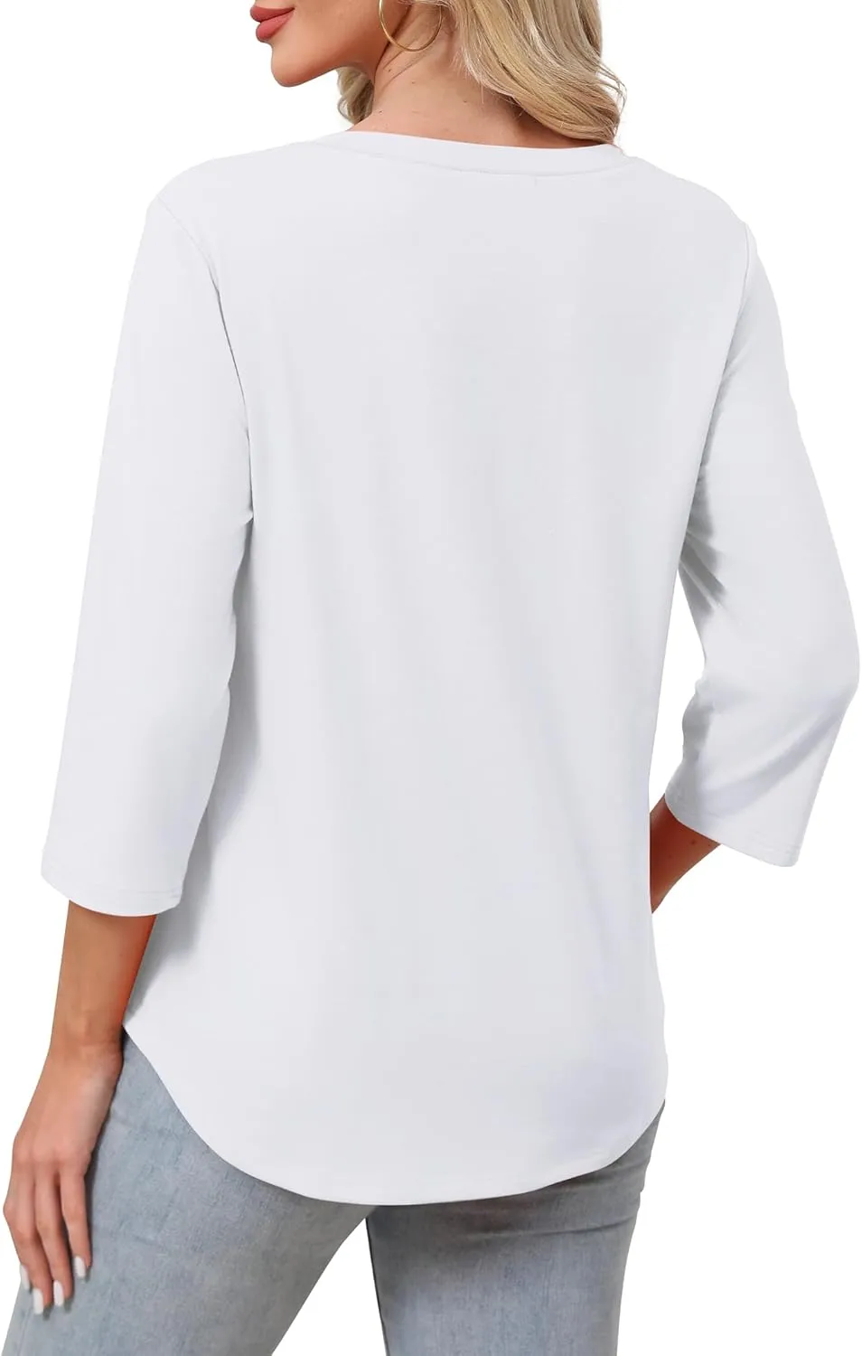 SAMPEEL 3/4 Length Sleeve Womens Tops Pleated V Neck Dressy Casual Blouses Summer Outfits Plus Size Spring Clothes