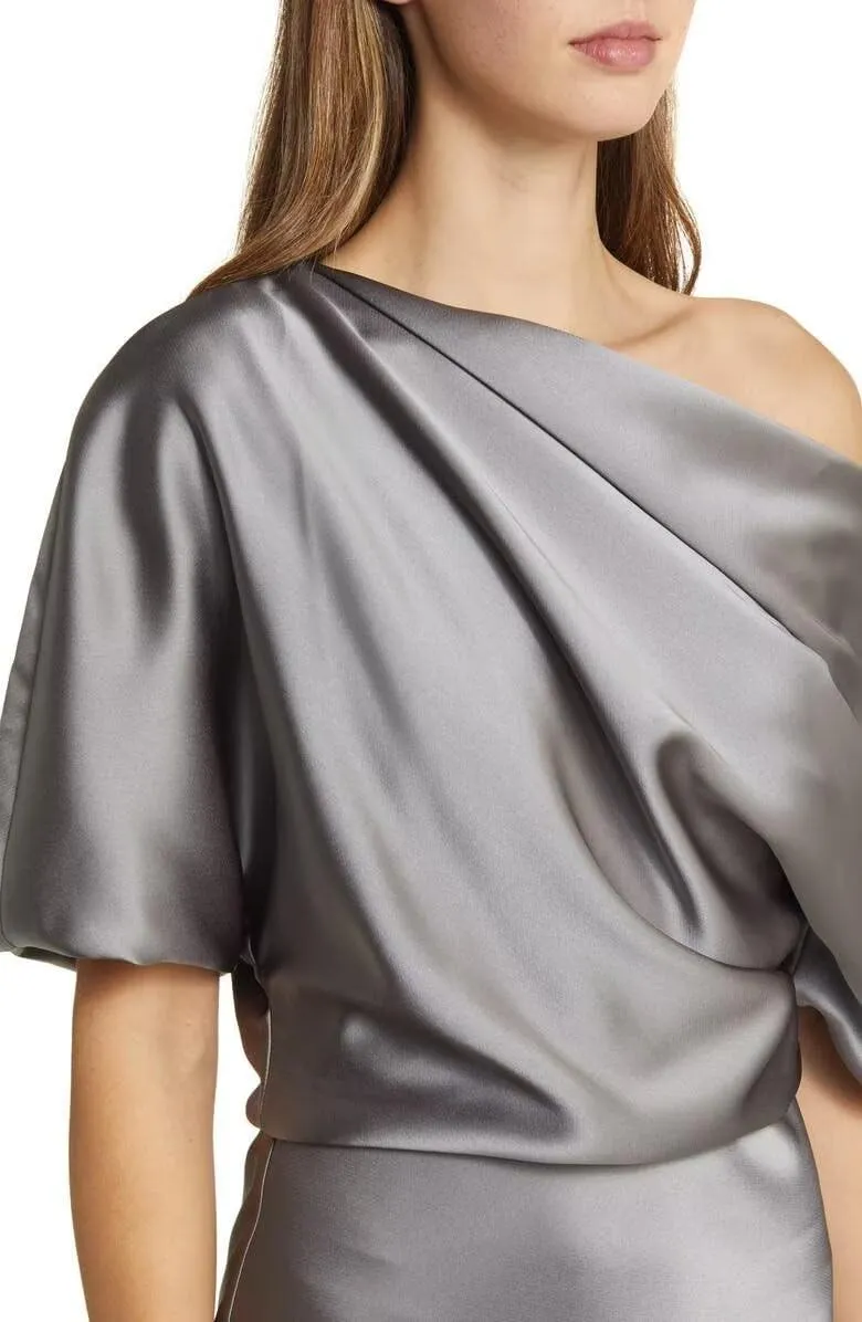 Satin Mother of The Bride Dresses for Wedding Formal One Shoulder A Line Cocktail Midi Dress for Women