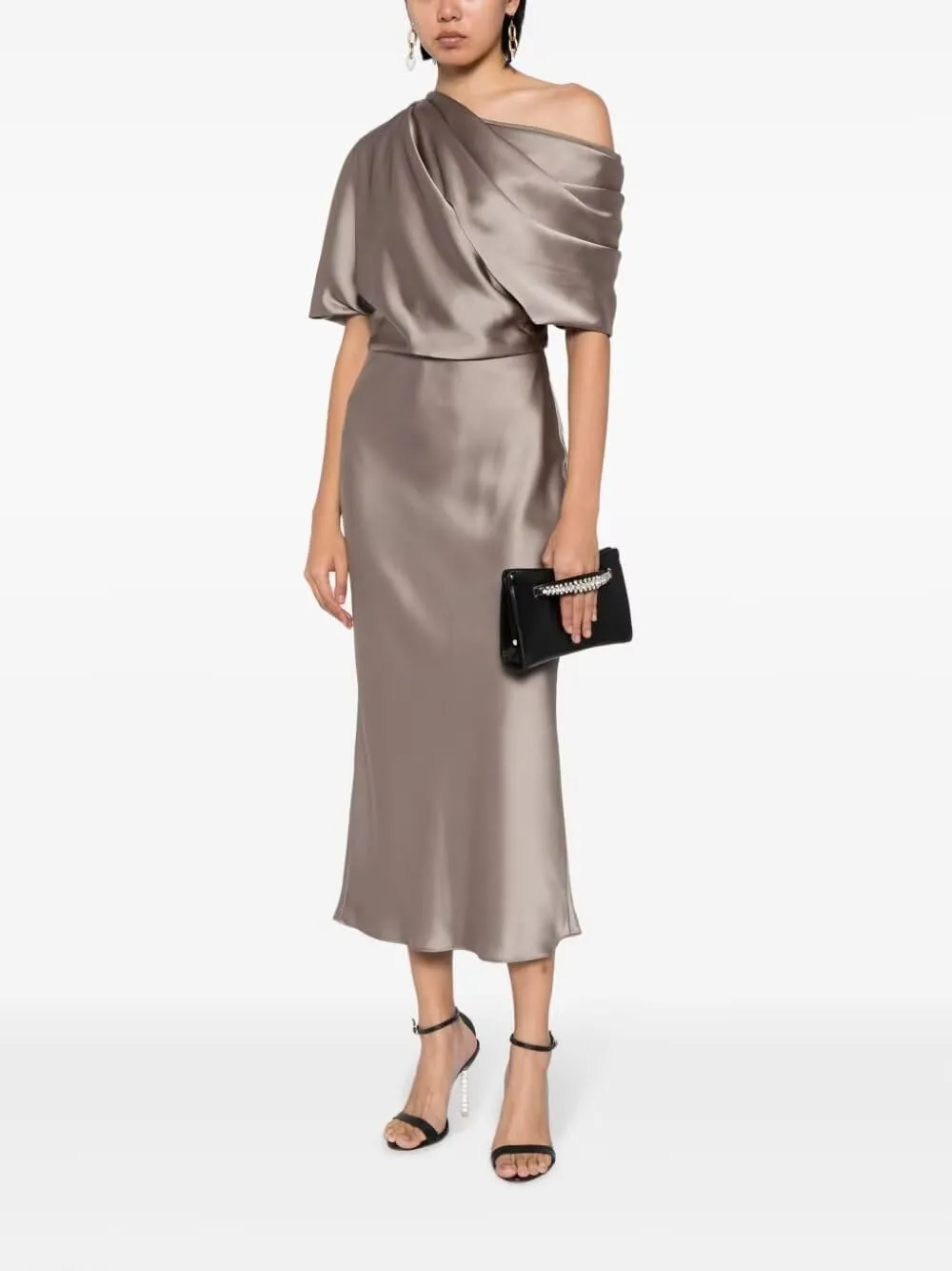 Satin Mother of The Bride Dresses for Wedding Formal One Shoulder A Line Cocktail Midi Dress for Women