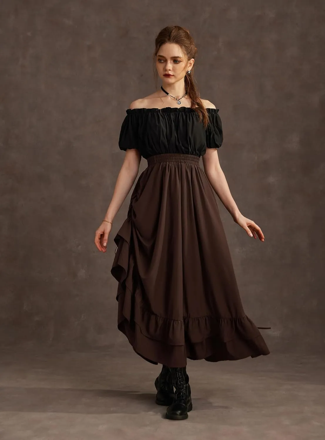 Scarlet Darkness Women Renaissance Skirt Medieval Ruffle Layered Maxi Skirts