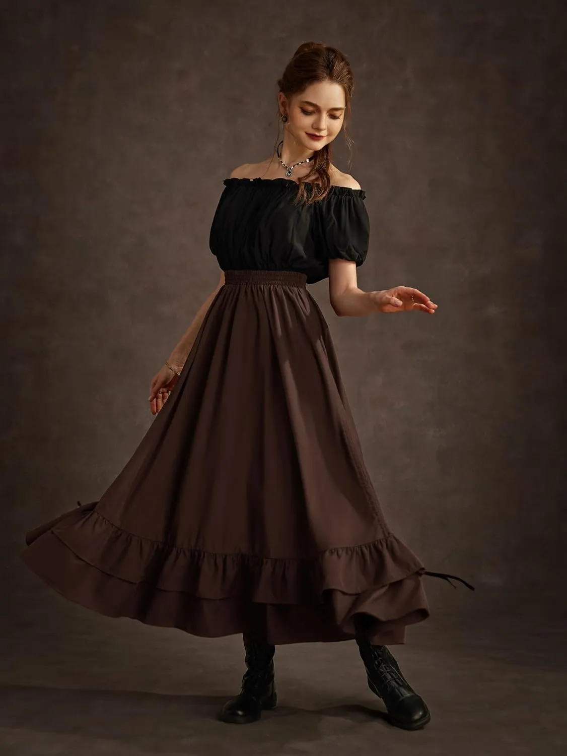 Scarlet Darkness Women Renaissance Skirt Medieval Ruffle Layered Maxi Skirts