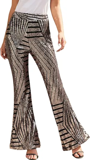 Sequin Pants for Women Women Sequins Wide Leg Pants Fashion Shiny Hight Waist Flared Trousers Dance Long Pants New