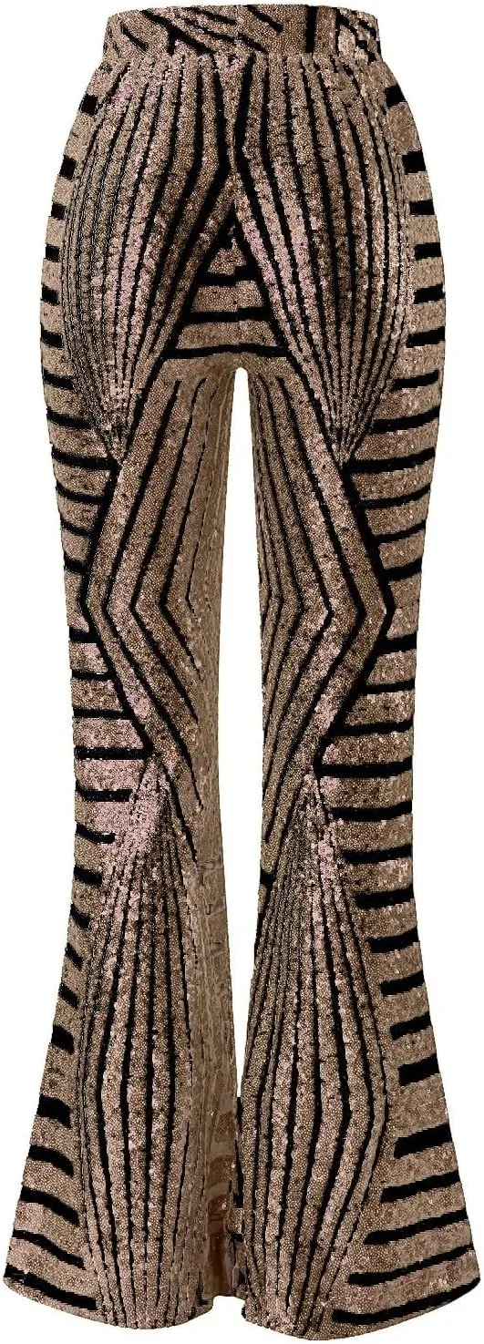 Sequin Pants for Women Women Sequins Wide Leg Pants Fashion Shiny Hight Waist Flared Trousers Dance Long Pants New