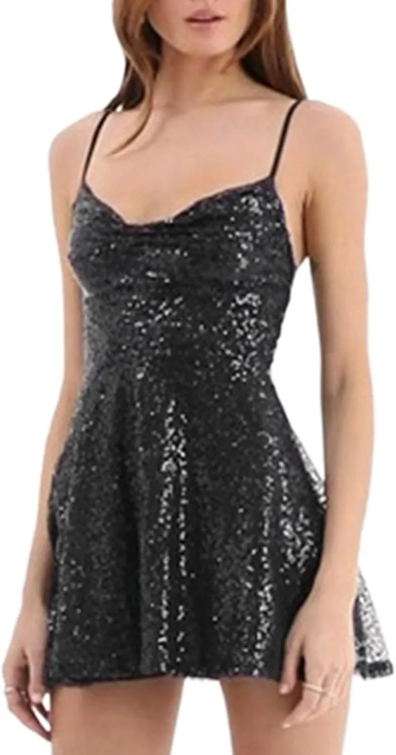 Sequin Short Homecoming Dresses 2024 for Teens Ruffle Hem Sparkly Sequin Spaghetti Straps Sexy Backless Cocktail Party Gowns