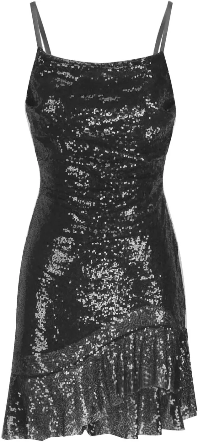 Sequin Short Homecoming Dresses 2024 for Teens Ruffle Hem Sparkly Sequin Spaghetti Straps Sexy Backless Cocktail Party Gowns