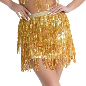 Sequin Tassel Skirt Belly Dance Hip Scarf Sparkly Fringe Mini Skirt Night Out Festival Party Rave Costume for Women