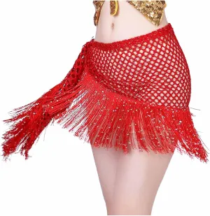 Sequin Tassel Skirt for Women Belly Dance Hip Scarf Wrap Sparkly Fringe Skirt Rave Festival Outfit Halloween Costume