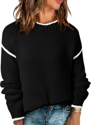 SHEWIN Womens Sweaters Crewneck Long Sleeve Knit Pullover Sweater Casual Fall Tops for Women 2025