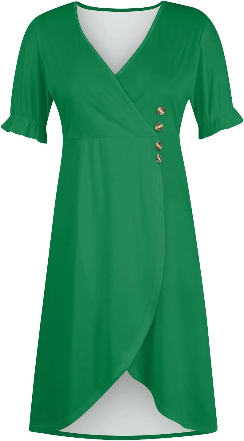 Shift Dresses for Women Faux Wrap Irregular Hem Boho Midi-Dress Elegant Summer Trendy 2025