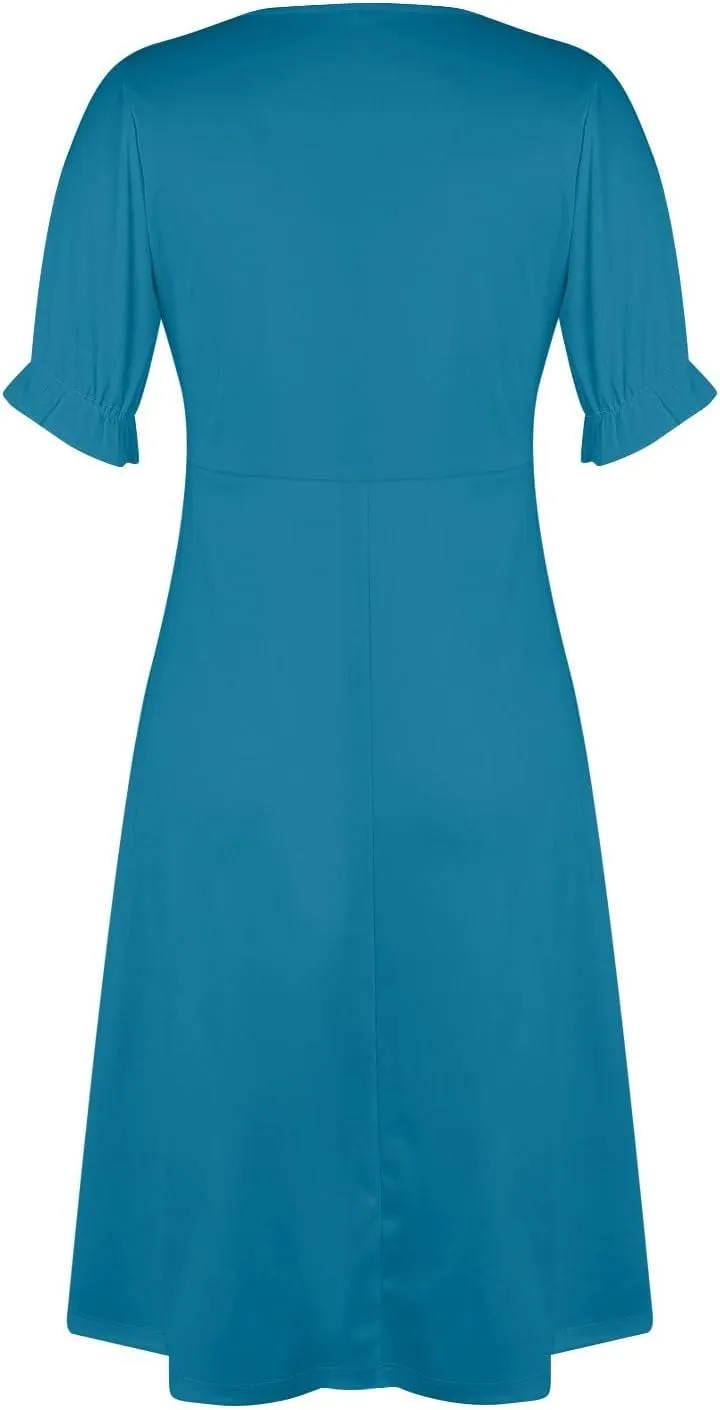 Shift Dresses for Women Faux Wrap Irregular Hem Boho Midi-Dress Elegant Summer Trendy 2025