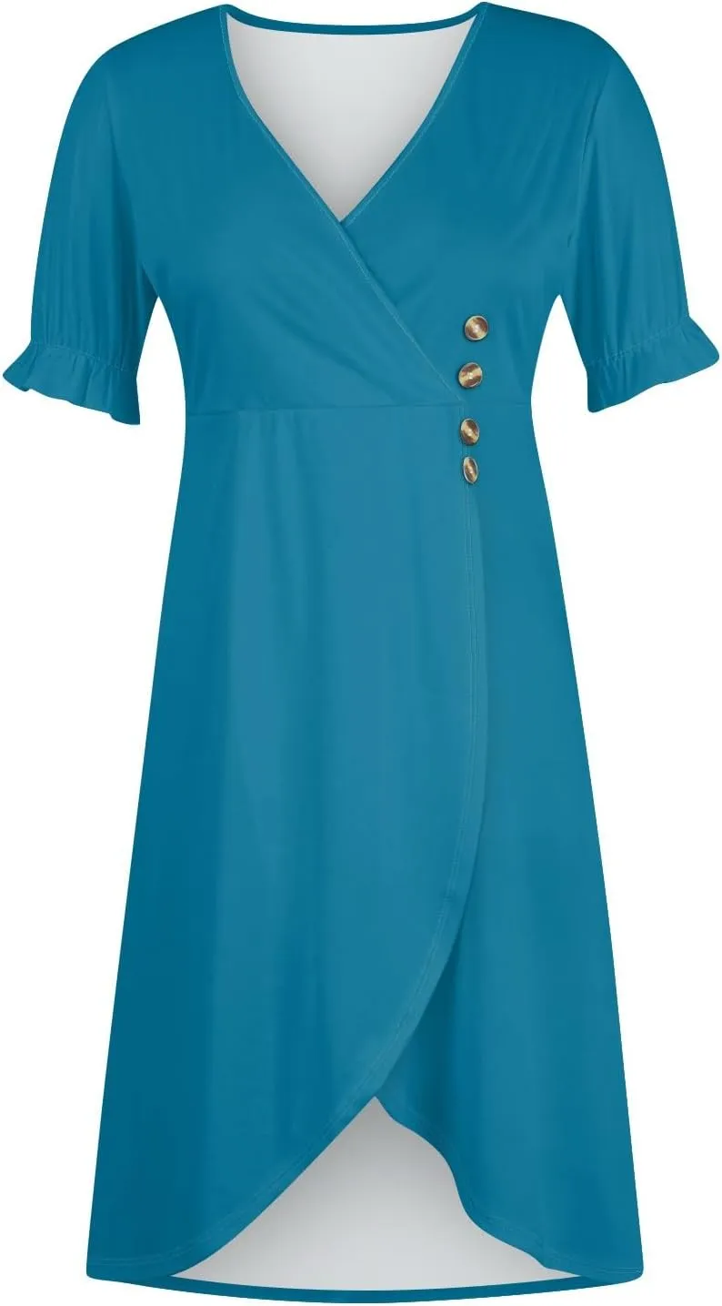 Shift Dresses for Women Faux Wrap Irregular Hem Boho Midi-Dress Elegant Summer Trendy 2025