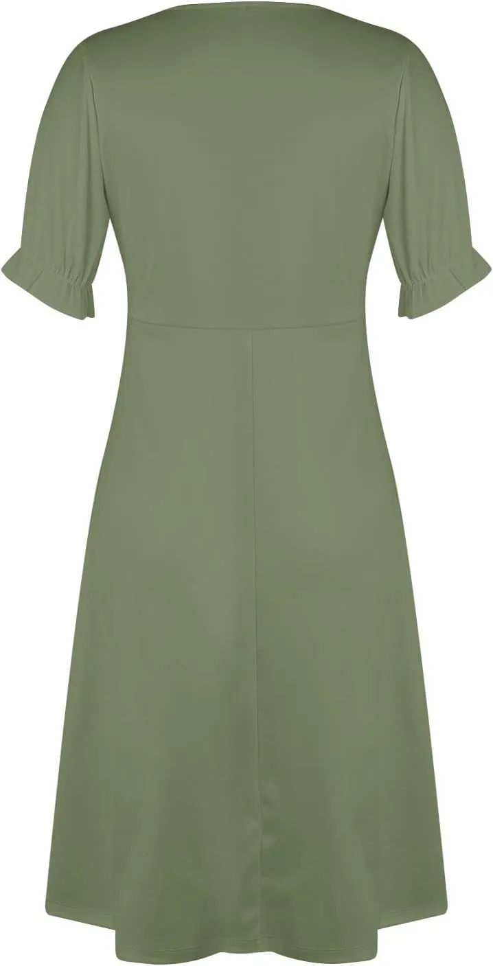 Shift Dresses for Women Faux Wrap Irregular Hem Boho Midi-Dress Elegant Summer Trendy 2025