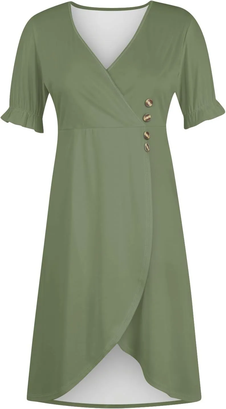 Shift Dresses for Women Faux Wrap Irregular Hem Boho Midi-Dress Elegant Summer Trendy 2025