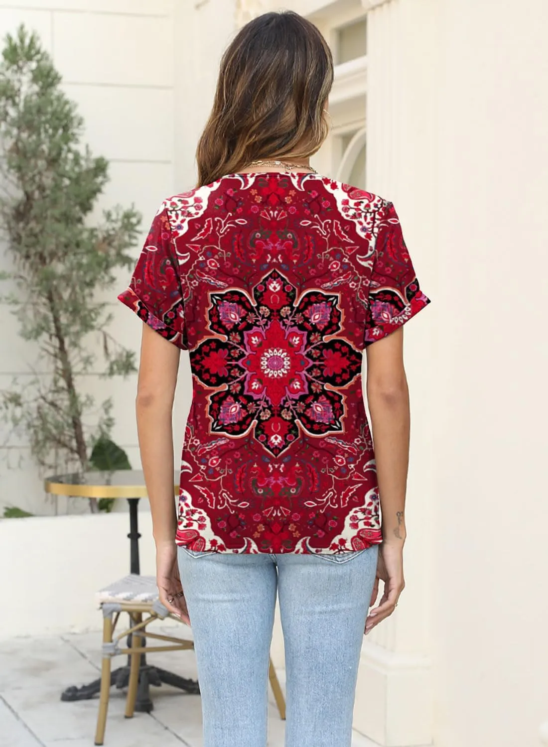 Soesdemo Womens Tshirts Short Rolled Sleeve Pleated Button Down V Neck Casual Dressy Summer Top Business Work Blouses Shirts
