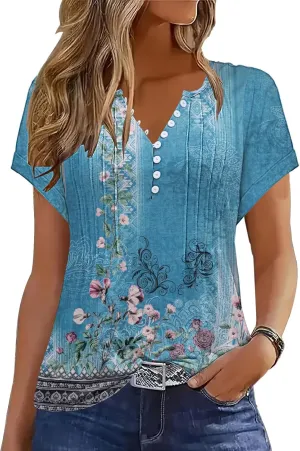 Soesdemo Womens Tshirts Short Rolled Sleeve Pleated Button Down V Neck Casual Dressy Summer Top Business Work Blouses Shirts