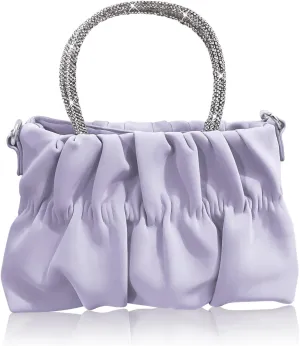 Soft Leather Bags for Women Wedding Rhinestone Evening Purses Elegant Party Clutch Handbag Crossbody Purple